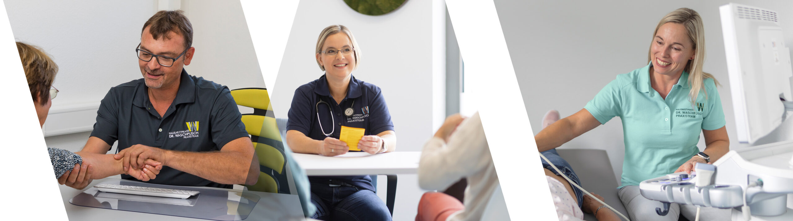 Headerbild mit Ärzten der Praxis in Behandlungssituationen